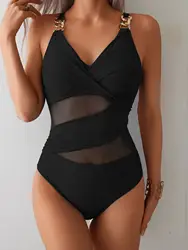 2026 New Sexy Mesh Plus Size Swimwear Women One Piece Swimsuit Female Patchwork Bathing Suit Beachwear Swimming Suit Bathers XL