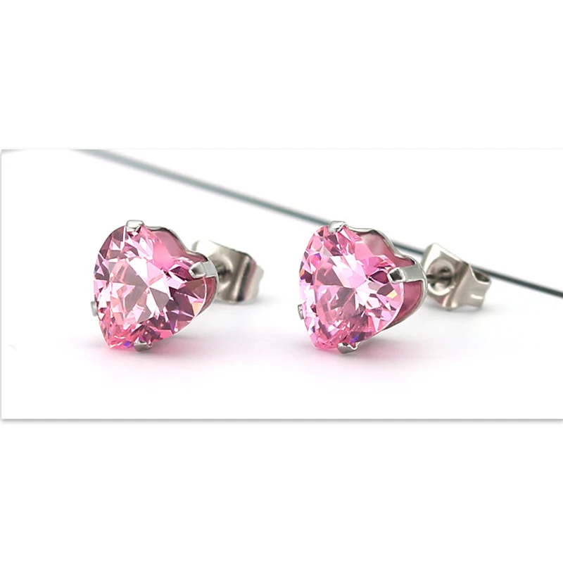 Uelf Fashion Statement bijoux Cute Romantic Stainless Steel pink Crystal love heart Stud Earrings for Women Wedding Earring