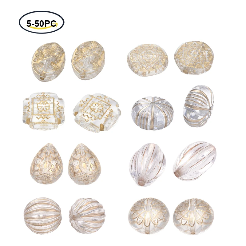 10-50pcs Transparent Acrylic Beads Round Golden Metal Enlaced Clear Beads for Jewelry Making DIY Handmade Bracelet Wholesale