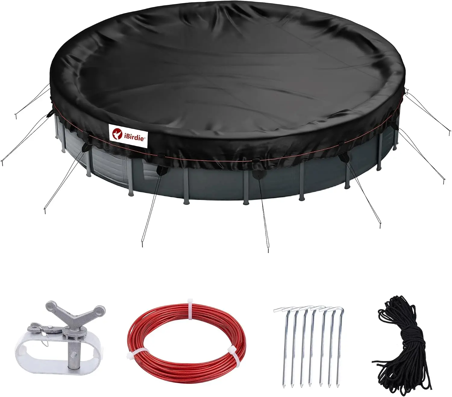 Winter Pool Cover Fit 23', 24', 25' Above Ground Round Stock Tank Pools, Fade-Resistant Tear-Resistant Waterproof Weatherproof