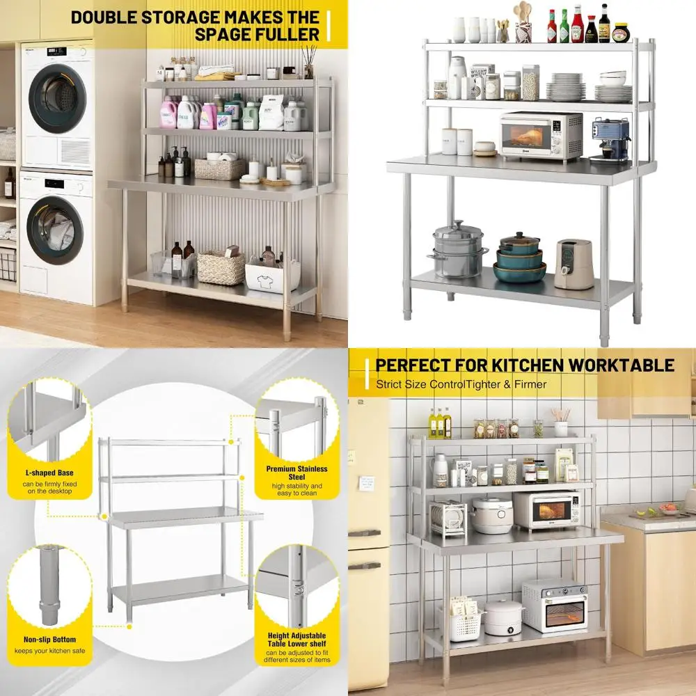 

Двухуровневый рабочий стол из нержавеющей стали с верхними полками, 47.2x23.6x31.5, прочный, для кухни, ресторана, дома, гаража, склада