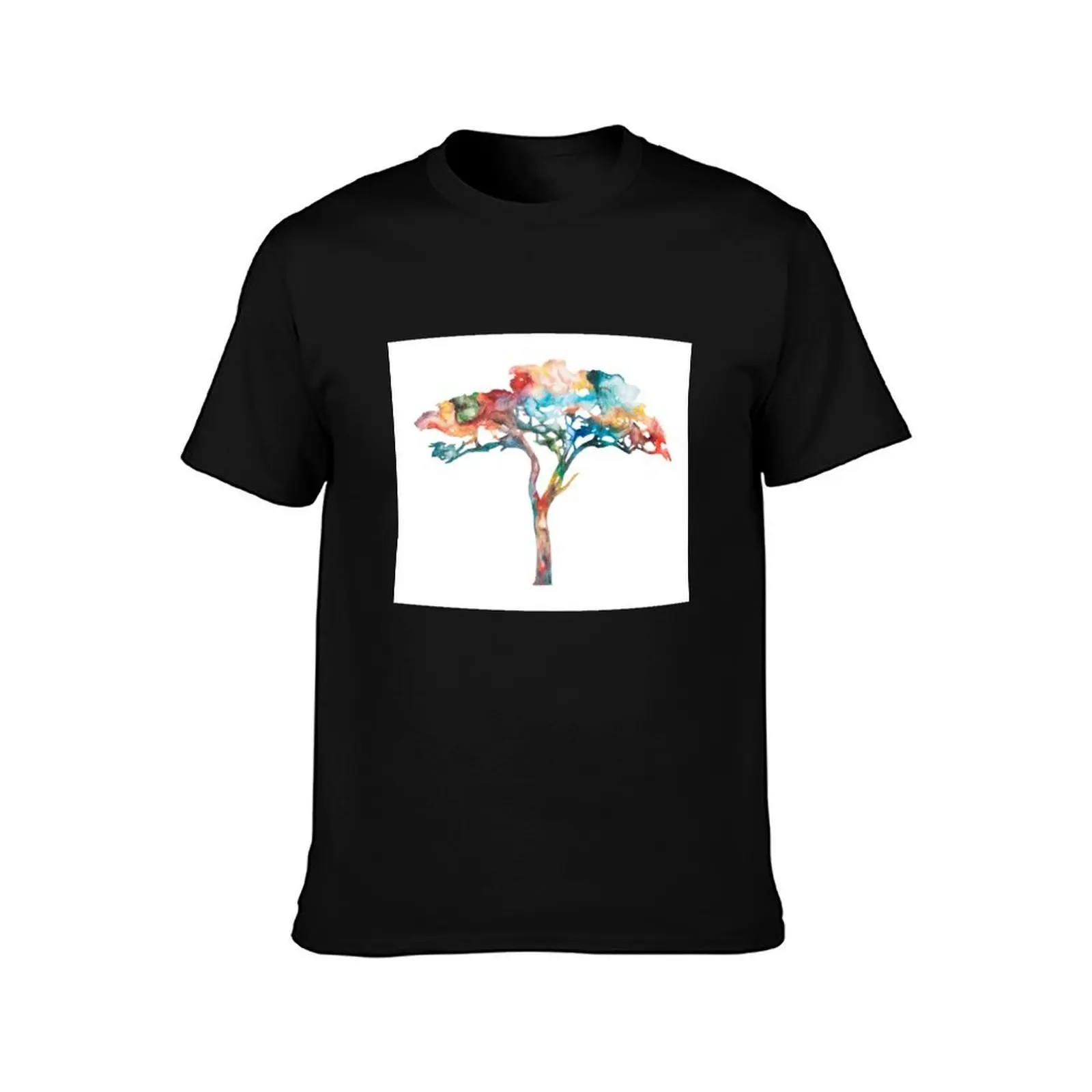 Colourful Acacia Tree - Multicoloured World T-Shirt, Summer Casual Cotton Tee, Oversized Streetwear Tops, Vintage Graphic Print