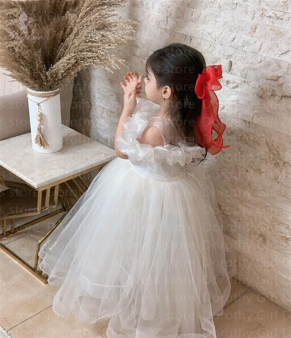 Cute Ivory Off Shoulder Ruffles Flower Girl Dresses Party Official Events Dress Birthday Banquet  Customized