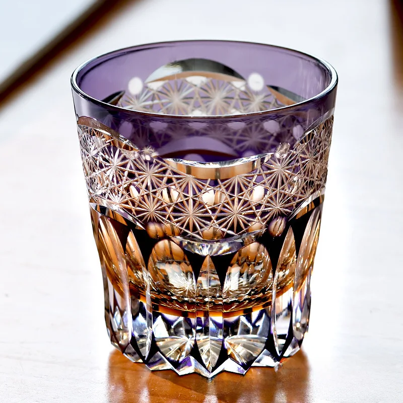 Edo Cheko Cup Hand-carved Crystal Whiskey Glass Household Purple Fluorite High-color Value Water Cup Gift Box Korean style cup