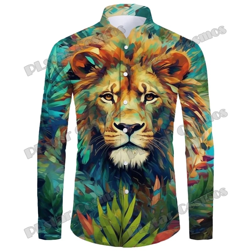 

PLstar Cosmos Animal Lion Pattern 3D Printed Fashion Men's Long Sleeve Button Down Shirts Spring Mens Casual Lapel Shirt CXS18