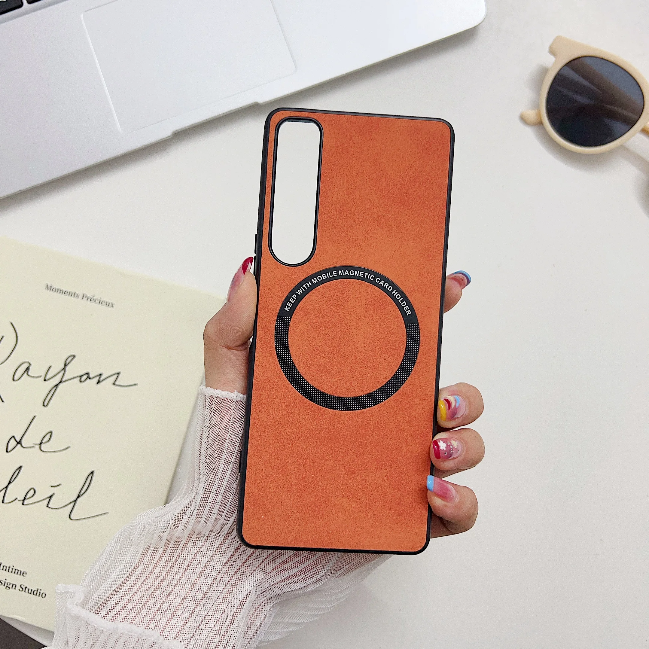 Slim Sheepskin Leather Wireless Charging Magnetic Case for Sony Xperia 5 IV 5 1 V 10 1 VI, Shockproof Matte Phone Cover Funda