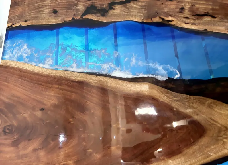 Live Edge Solid Wood Sliding Door for Modern & Coastal Interiors Handmade Ocean Blue Epoxy Resin Barn Door