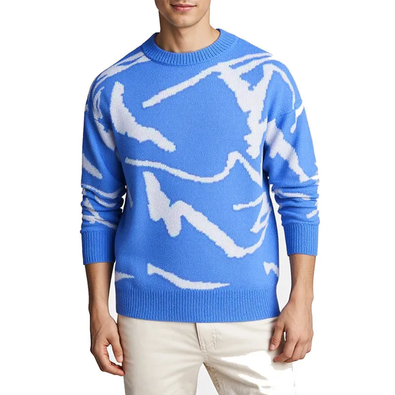 

Модный вязаный свитер Long Sve round Ne, свободная вышивка, мужская повседневная одежда из полиэфирного волокна, молодежный модный уличный свитер