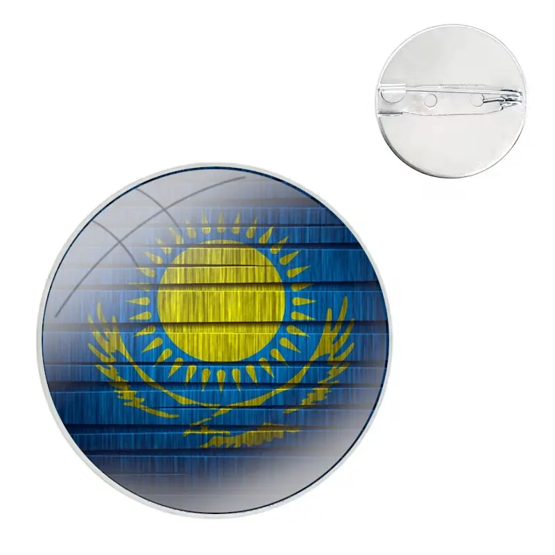 Glass Dome Brooches Shirt Lapel Bag Cute Badge Pins For Clothes Hat Accessories Kazakhstan flag