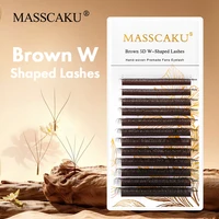 MASSCAKU-extensión de pestañas marrones en forma de W, longitud mixta 4D, rizo D, fácil de abanicar, Pestanas Postizas florecientes, Ideal para Maquillaje de Mujer