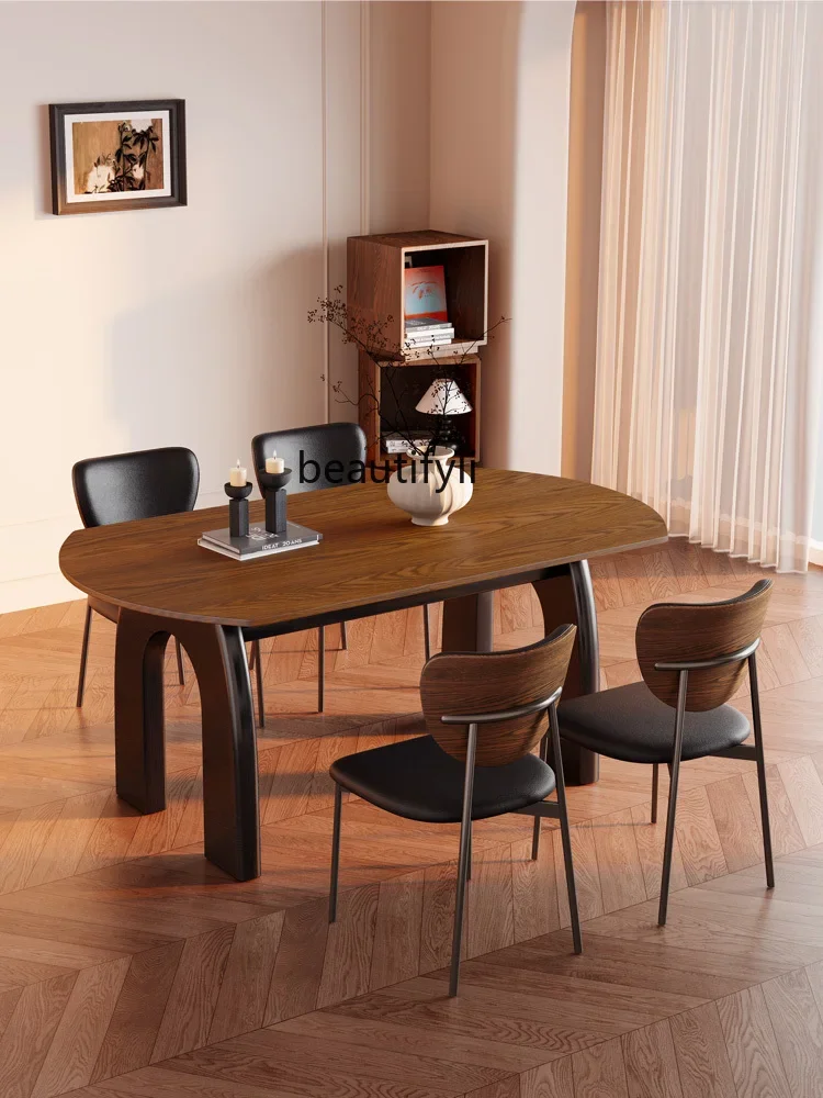 

French medieval style pure solid wood household small apartment can be used for both purposes walnut round table C56
