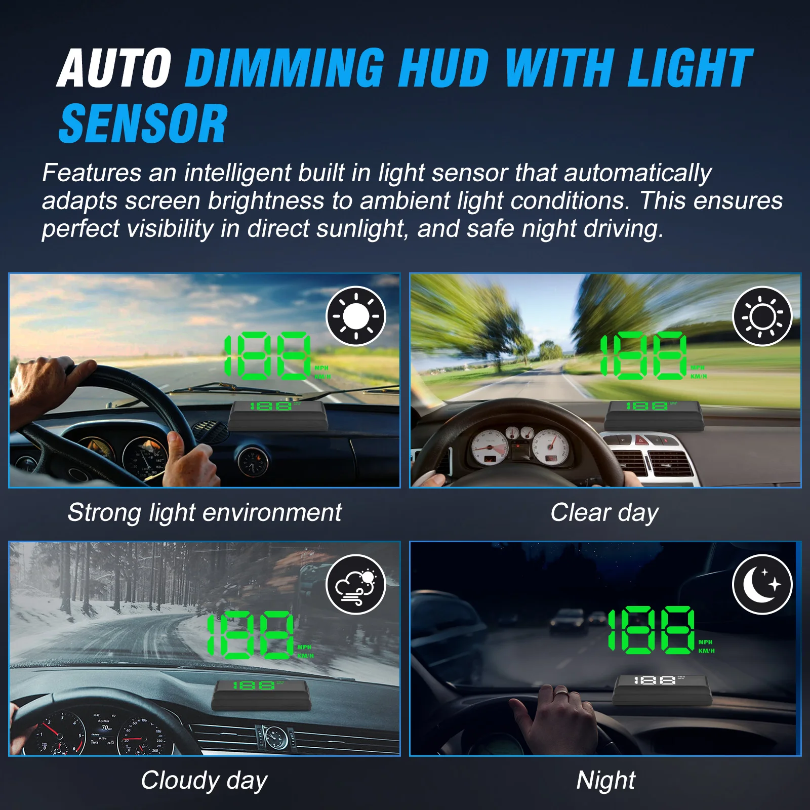 

W2 HUD Digital Speedometer For Vehicles Green Reflective Overspeed Warning Real-Time Speed Projection 5V Setting Button KM/H MPH