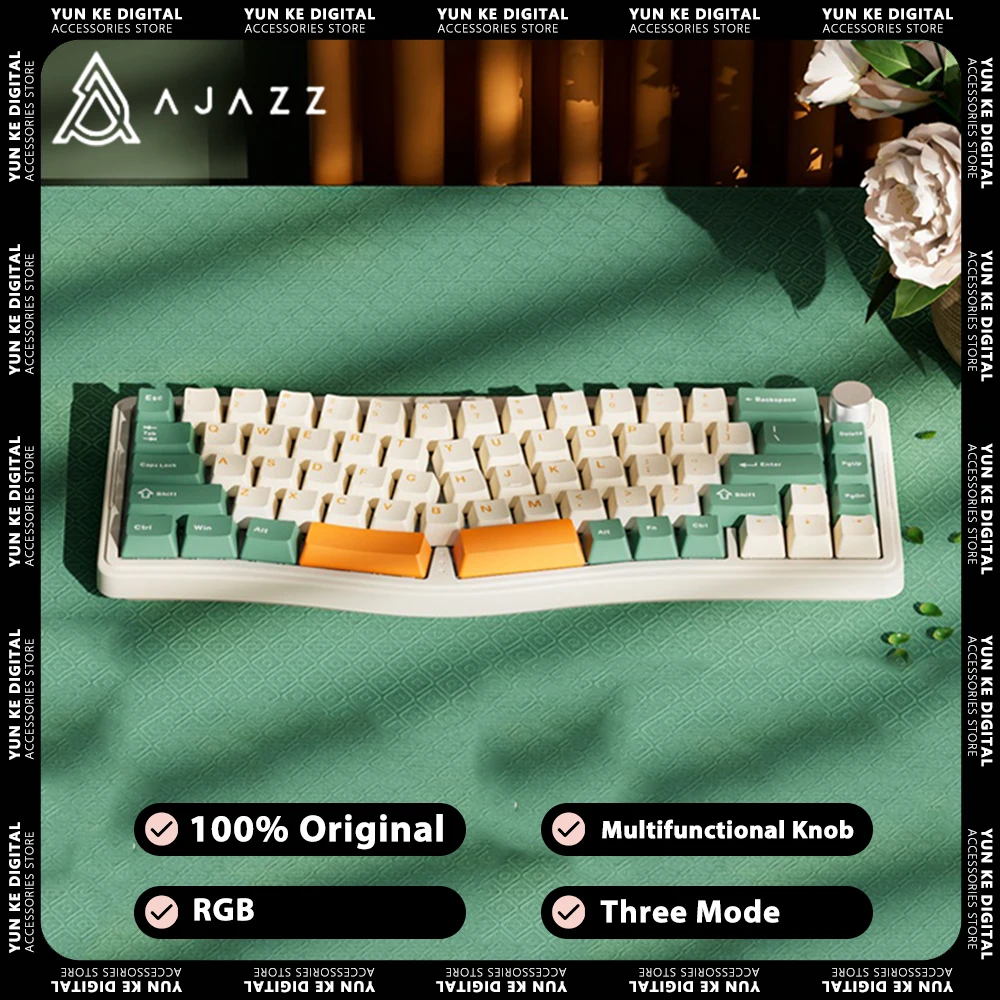 

AJAZZ AKS068pro Mechanical Keyboard Multifunctional Knob Three Mode Hot Swap RGB Wireless Gaming Keyboard VIA Gasket Mac Office