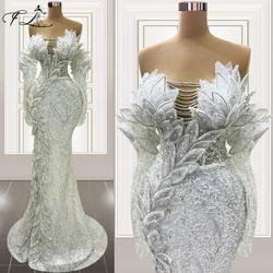Saudi Arabia Mermaid Evening Dresses Elegant 2024 Long Sleeves White Dubai Wedding Party Dress Customized Prom Gowns