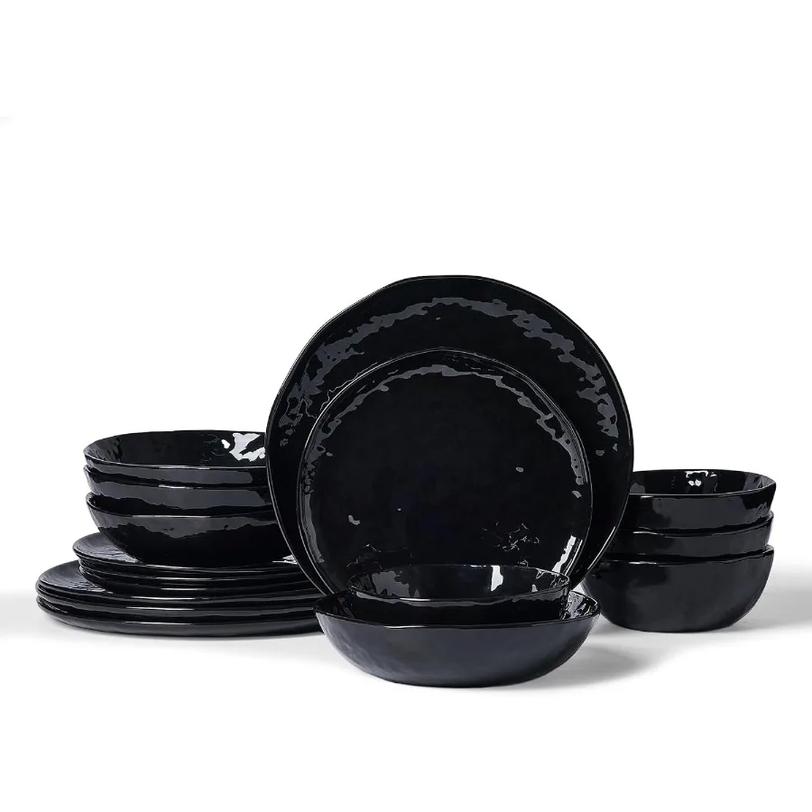 

Набор фарфоровых кухонных тарелок и мисок. Современный набор посуды на 4, наборы столовой посуды с волнистыми краями ручной работы. Можно мыть в микроволновой печи и в посудомоечной машине.