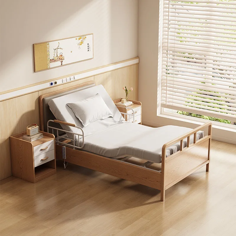 

Nursing home furniture hand-cranked bed for the elderly senior-friendly solid wood with guardrail lifting multi-functional
