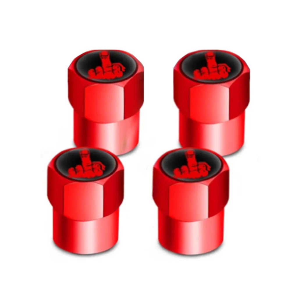 4x Red Middle Finger Tire Valve Stem Cap Wheel Tire Air Valve for 4Runner Tacoma Silverado Ram Sierra Ranger Yukon F150 Wrangler