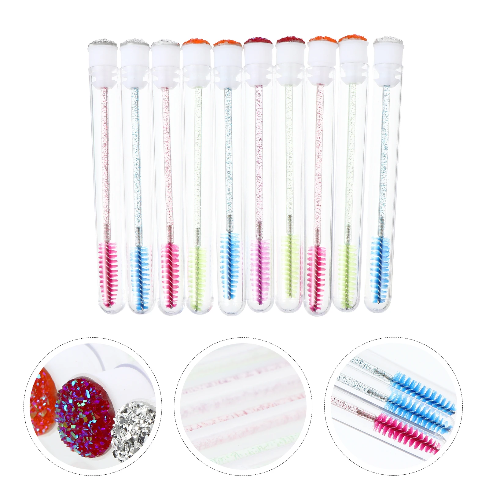 10pcs Plastic Mascara Stick Tube Set Eyelash Brush Crystal Long Eyelash Cream Tube Lasting Travel Size Empty Bottle