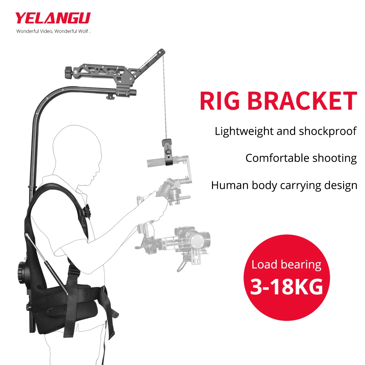 YELANGU Shock Absorption Kit Easy Shoulder Rig Steadycam set Max Loading 18kg  for DJI ZHIYUN Gimbal Handheld Stabilizer