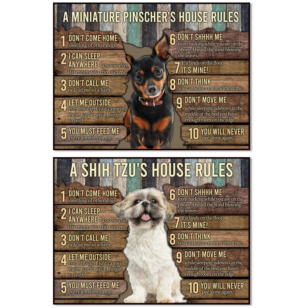 Miniature Pinscher, Shih Tzu, German Shepherd House Rules Wall Art, Home Decor Poster for Dog Lovers, Dog Moms, Dog Dads