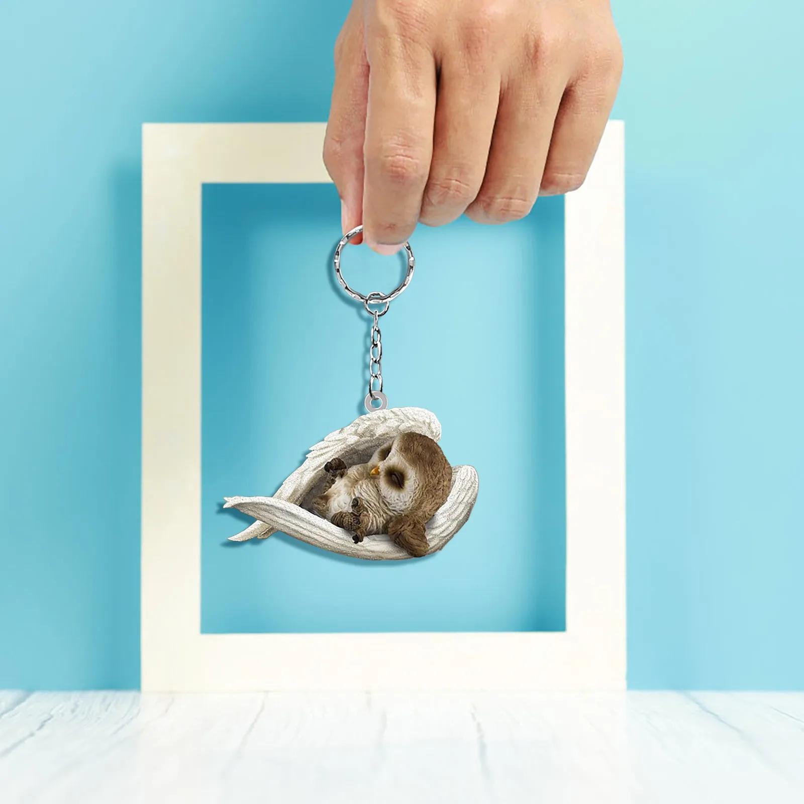 Cute Pompom Owl Keychain Sleeping Angel Dogs Hung Key Chain Sloth Creative Personality Couple Gift Key Ring Accessories