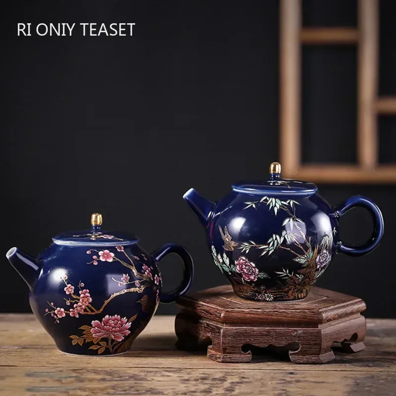 200ml Palace Luxury Ceramic Teapots Hand Painted Flowers and Birds Tea Pot Travel Portable Filter Kettle Home Tea Set Drinkware