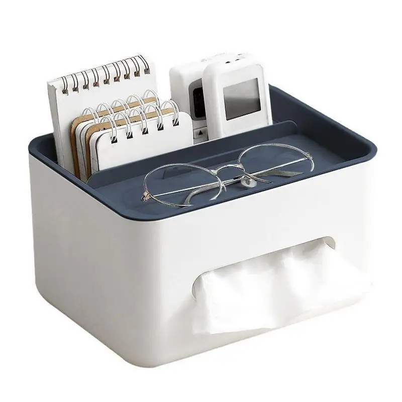 Desktop Tissue Box Organizer Multi-functional Storage Case for Remote Control Pens Stationery Living Room Tabletop