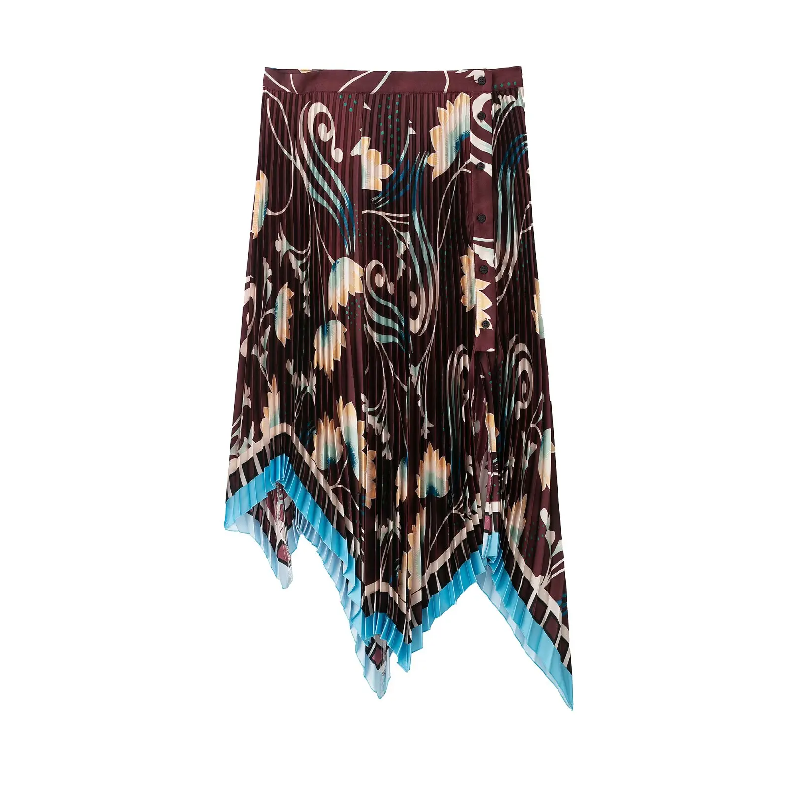 Summer New Irregularity Pleated Skirt Fashion Print Mid-Length Slimming Straight Drape Long Skirt Women's Casual Vacation Wear