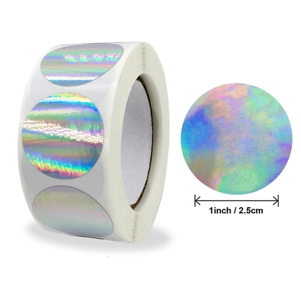 100-500pcs Laser Silver Rainbow Round Stickers 1\'\' Paper Adhesive for Scrapbooking Party Handmade Envelope Business Label