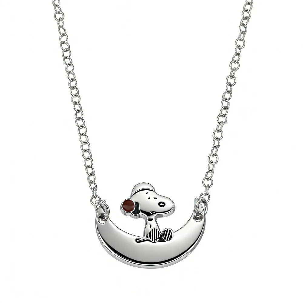 

Cute animated cartoon Snoopy moon pendant, simple and versatile, fashionable metal jewelry necklace, friend gift