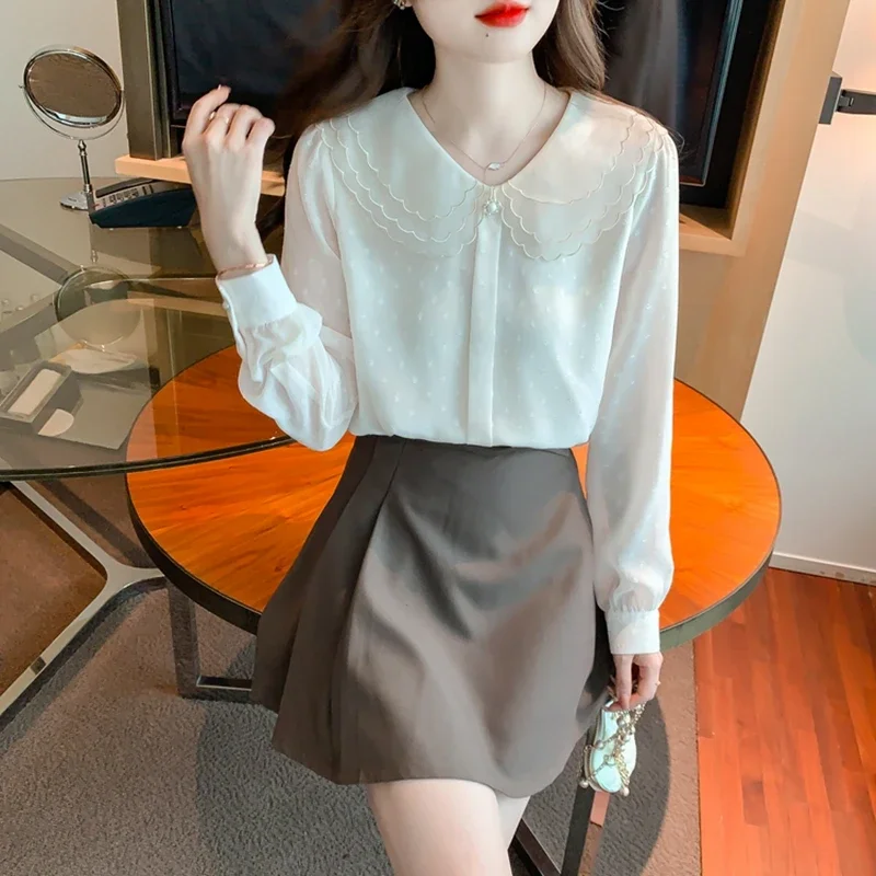 Autumn Winter Long Sleeve Chifffon Blouses Women 2024 Elegant Polka Dot Blusas Mujer Korean Style Vintage Ladies Tops Shirts y2k