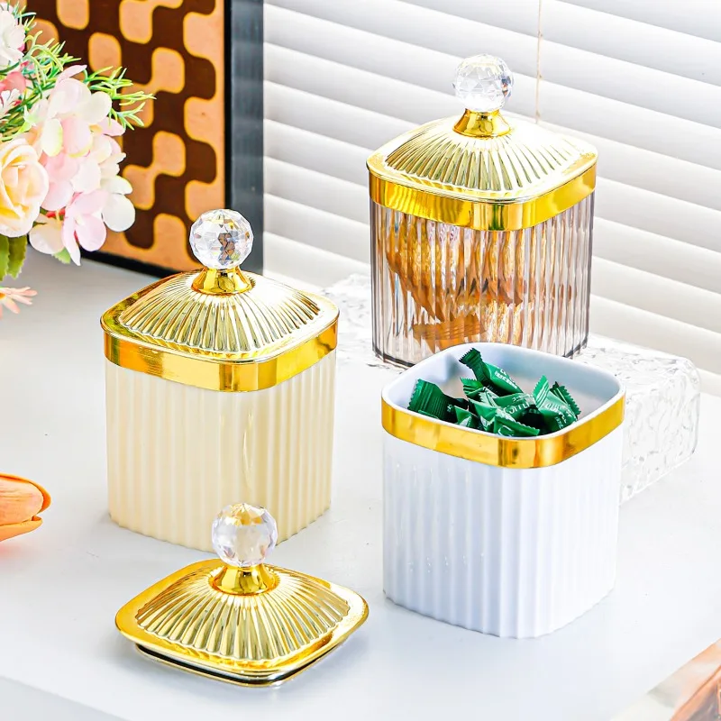 Home & Garden Nordic Light Luxury Style Plastic Relief Desktop Storage Jar Can Be Used-Cotton Swab Toothpick Candy Home Storage