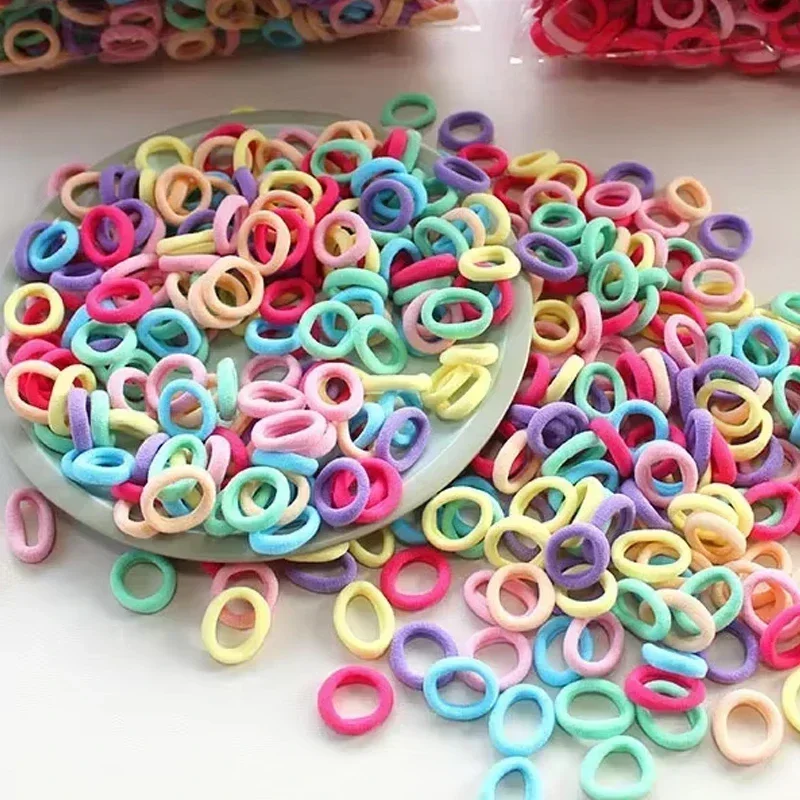 100PCS Basic Nylon Ealstic Hair Ties for Girls Colorful Hair Band Ponytail Holder Scrunchie Rubber Band Kid Hair Accessories