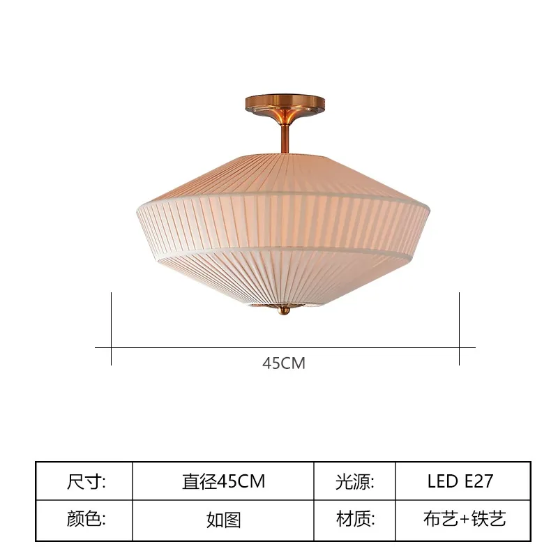 Amerikaanse Vintage Luxe Slaapkamer Plafondlamp Led E27 Geplooide Stof Kunst Decoratieve Plafondlamp Woonkamer Balkon Café Trap