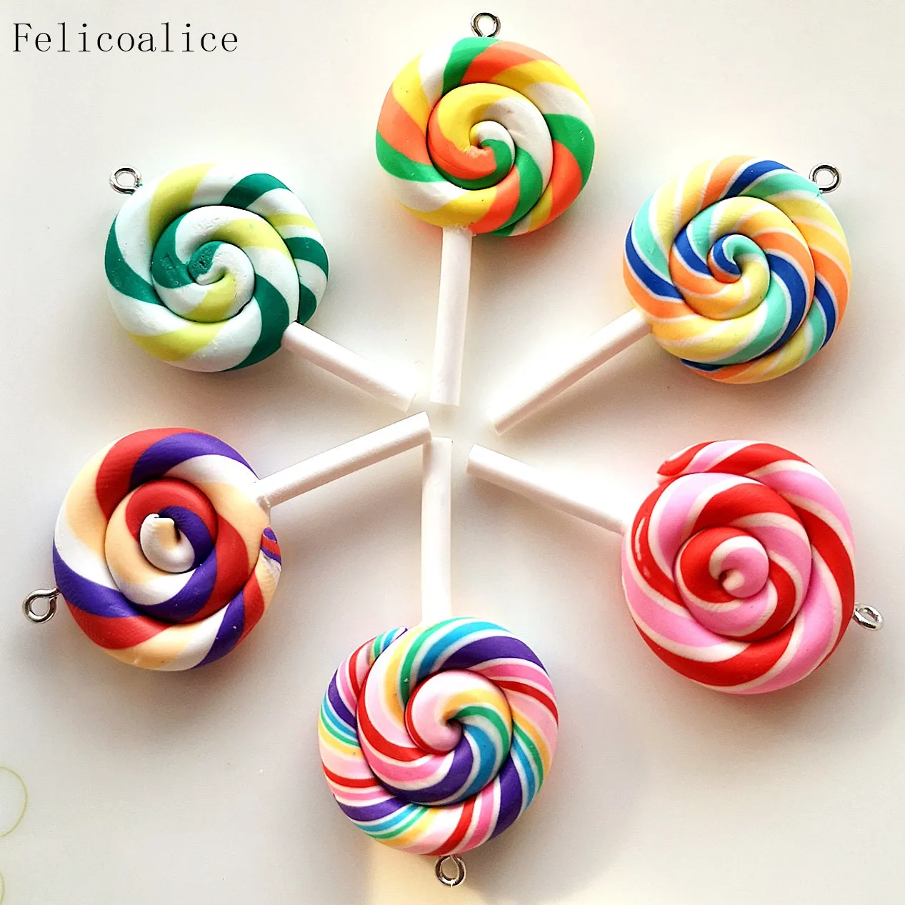 1/2PCS Große Simulieren Ton Lolipop Nette Plastilin Süßigkeiten Flache Rückseite für Kinder DIY Telefon Dekoration Schreibtisch Dekoration fee Garten – Detail 30