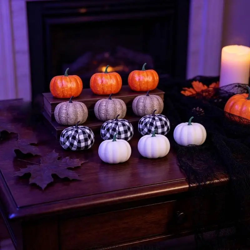 Künstliche Kürbisdekorationen, saisonales Kürbis-Set, 12-teilige künstliche Halloween-Kürbisse für Herbstregal-Ausstellung – Detail 8