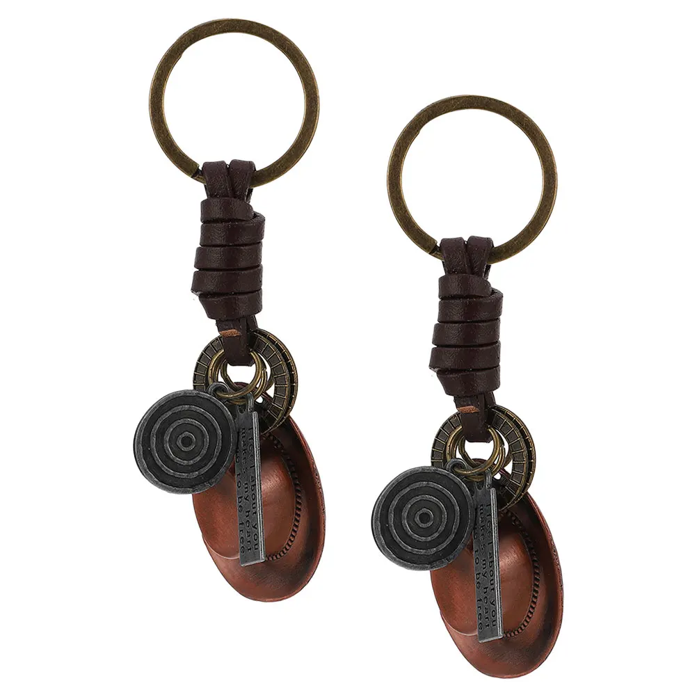 

2pcs Vintage Keychain Cowgirl Car Accessories Light Brown Cowboy Hat Key Ring Halloween Charm Key Holder