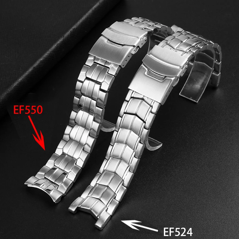 Notched watchband For Casio EF-550 Men\'s Stainless Steel Watch strap  EDIFICE Series 5051 EF-524D Bracelet Waterproof  wristband