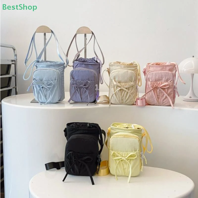 

★★★Outdoor Lightweight Drawstring Crossbody Bag Bow Waterproof Mobile Phone Bag Insulated Water Bottle Bag Women's Shoulder Bag