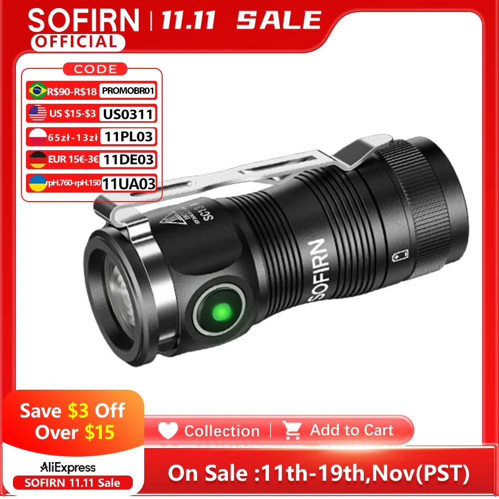 yZ[zSofirn SC13A Anduril ͂ȃCg 519A 1300lm p 18350 [dd 5000K  CRI L[z_[ً}g[`