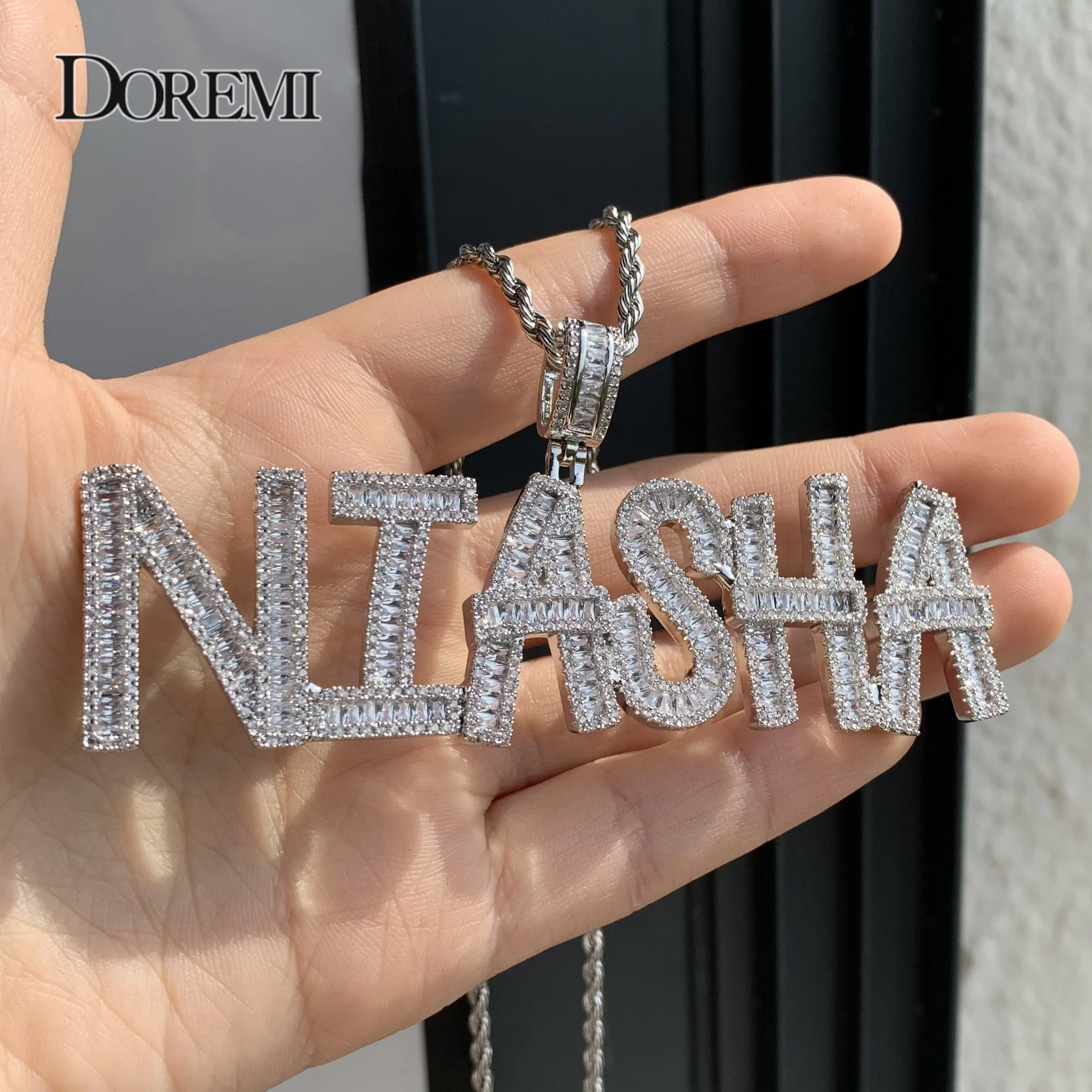 DOREMI Fashion Custom Name Iced Out initial Letters Chain Cubic Zirconia Pendants Necklaces Men's Zircon Hip Hop Custom Jewelry