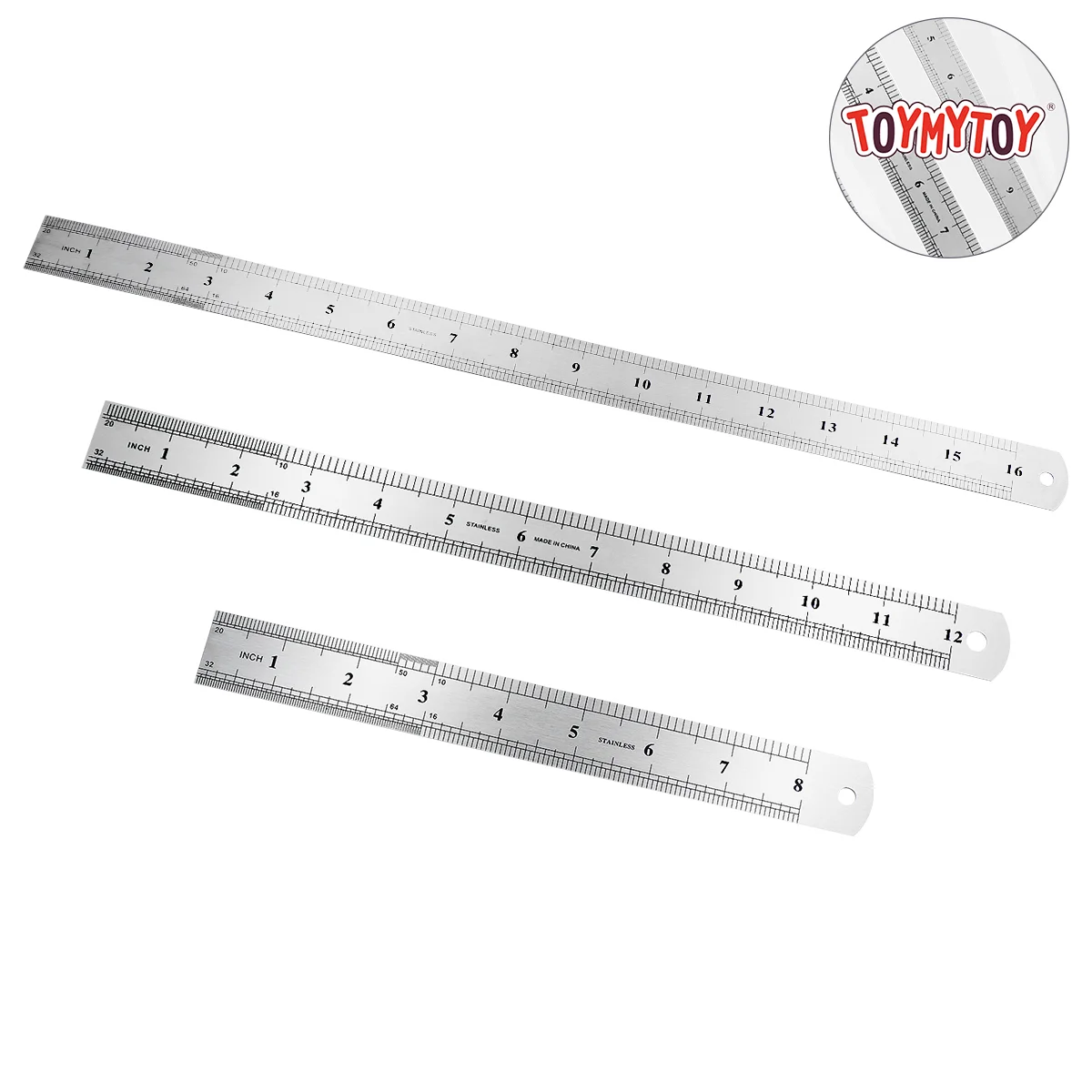 TOYMYTOY 3Pcs Stainless Steel Ruler Metal Ruler for Engineering School Office Drawing 20cm/30cm/40cm