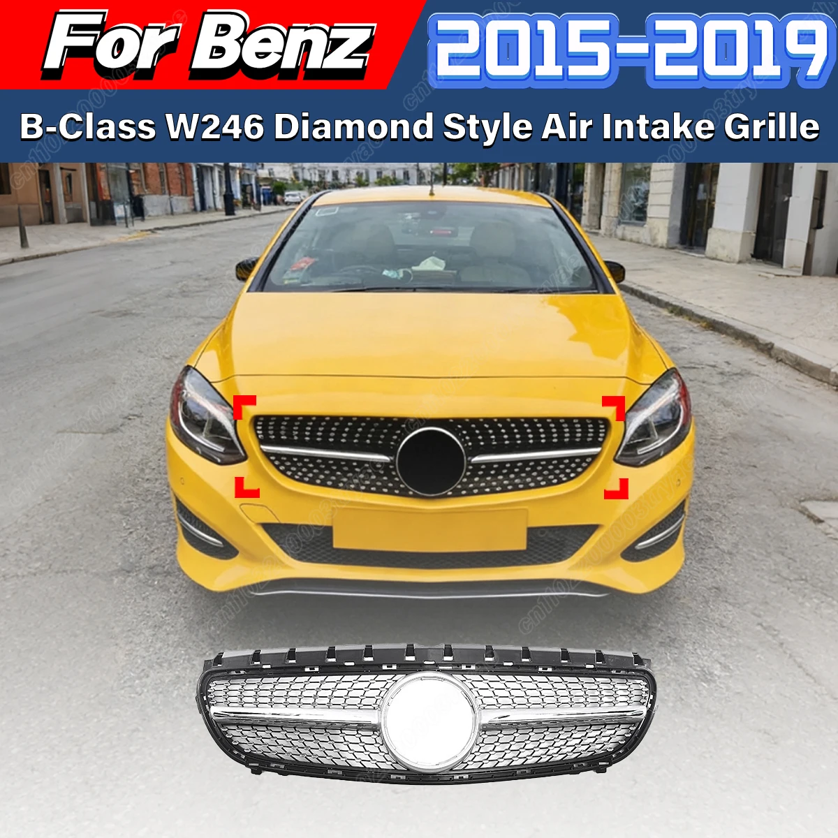 

For Mercedes Benz B-Class W246 2015 2016 2017 2018 2019 Car Front Bumper Modification Diamond Style Air Intake Grille Body Kit