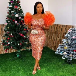 African Wedding Party Dresses for Women Africa Print Off Shoulder Short Sleeve Evening Midi Dress Dashiki African Clothing S-4XL