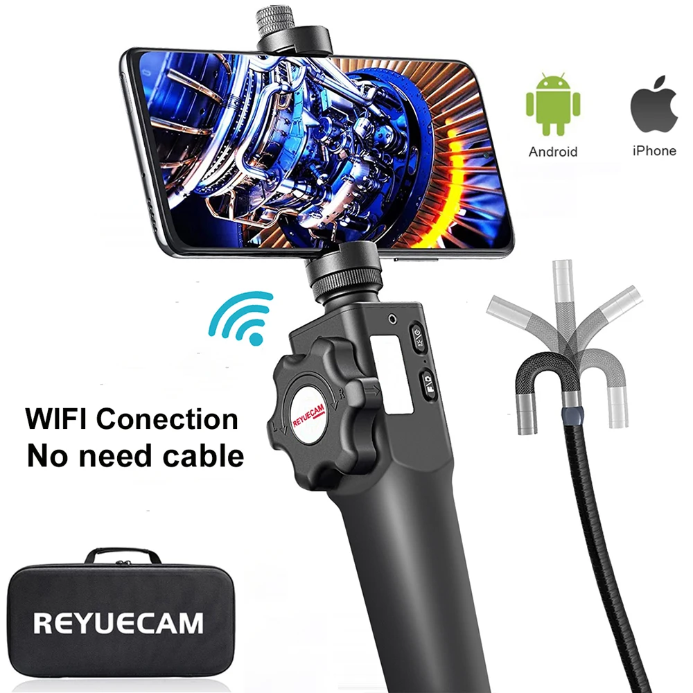 REYUECAM 아이폰 안드로이드 PC용 관절 내시경, 와이파이 360 ° 조향 산업용 보어스코프, 직경 5.5mm, 8.5mm