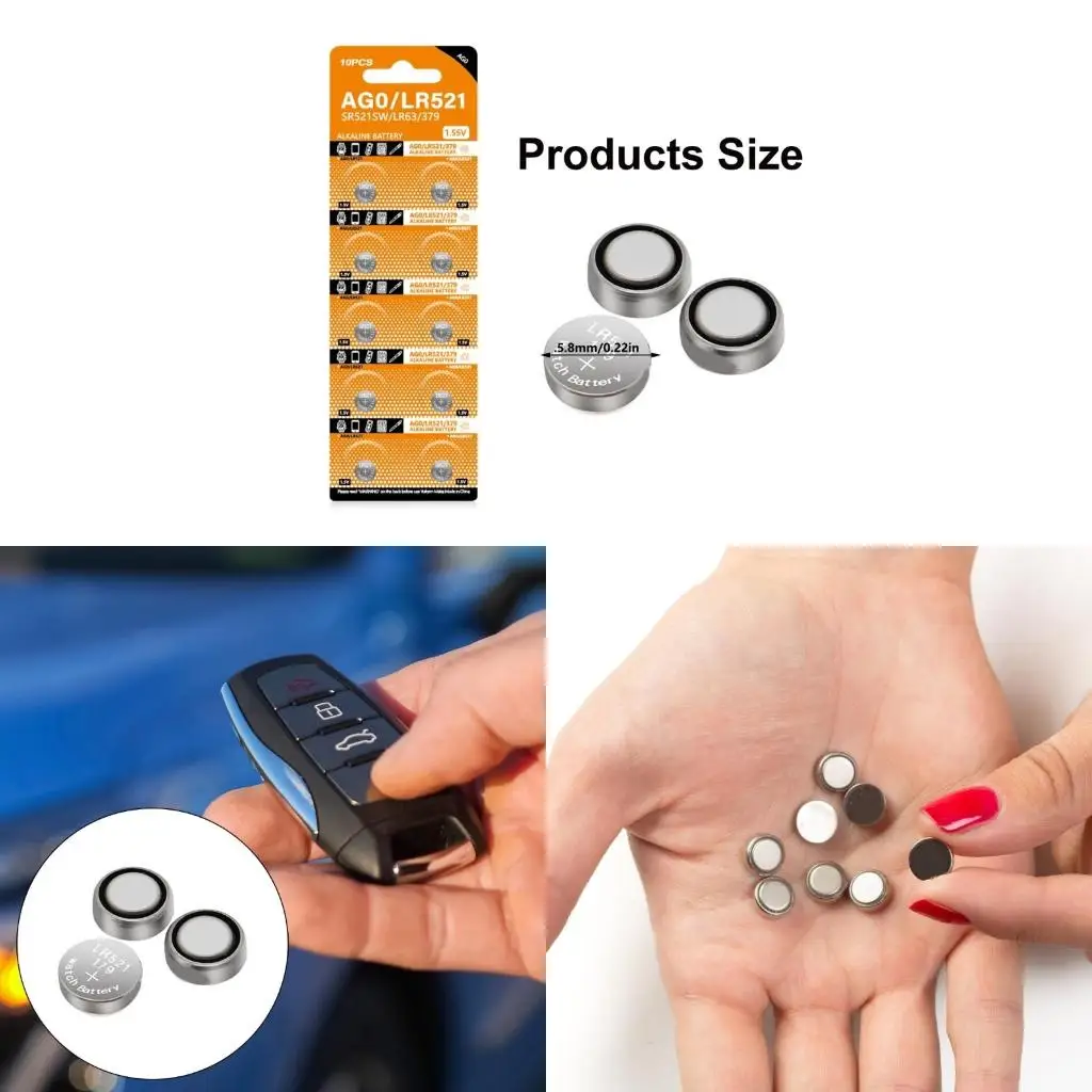  10Pcs 1.55V SR521SW LR521 SR521 AG521 S521E 521A AG0 Watch Button Cell Batteries