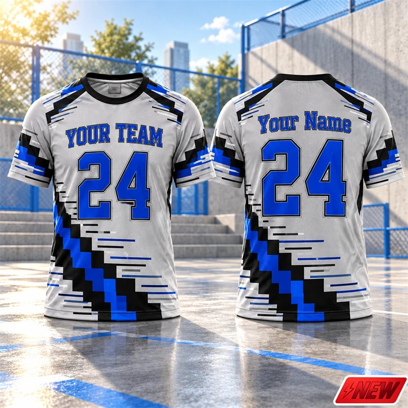 Cool Jersey Tshirt Men Personalized Team Name Number Short Sleeve Tee 3D Print Vibrant Pixel Block Geometric Pattern Top Unisex