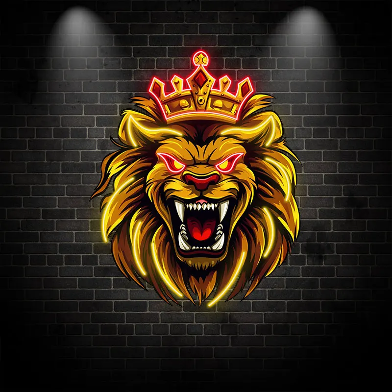 Neon LED Lion King Light, Fierce Roaring Lion with Crown Design for Home, Bar, Man Cave Décor, Energy-Saving, Eye-Catching Neon