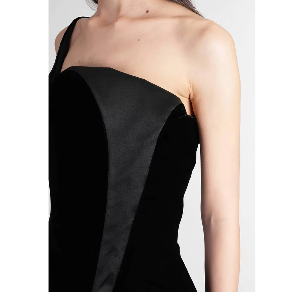 KSDN robes de soirée élégantes formelles une épaule sans manches chapelle Train robes Occasion spéciale personnalisé robe en velours robes