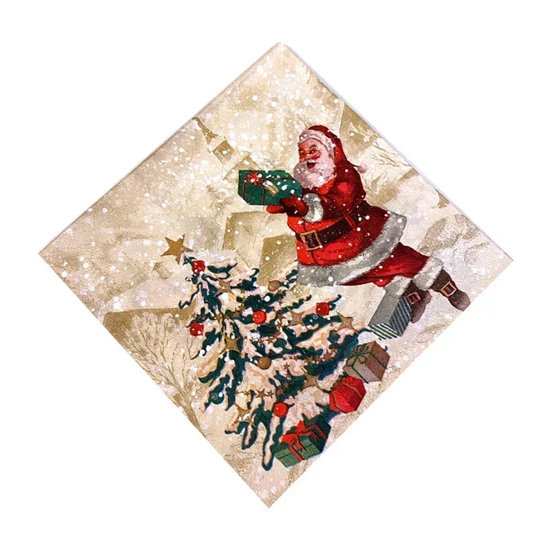 10/20pcs 33cm Santa Claus Christmas Tree Printed Napkins Christmas Decoration Paper Napkin Mouthcloth Cup Flower Paper Placemats